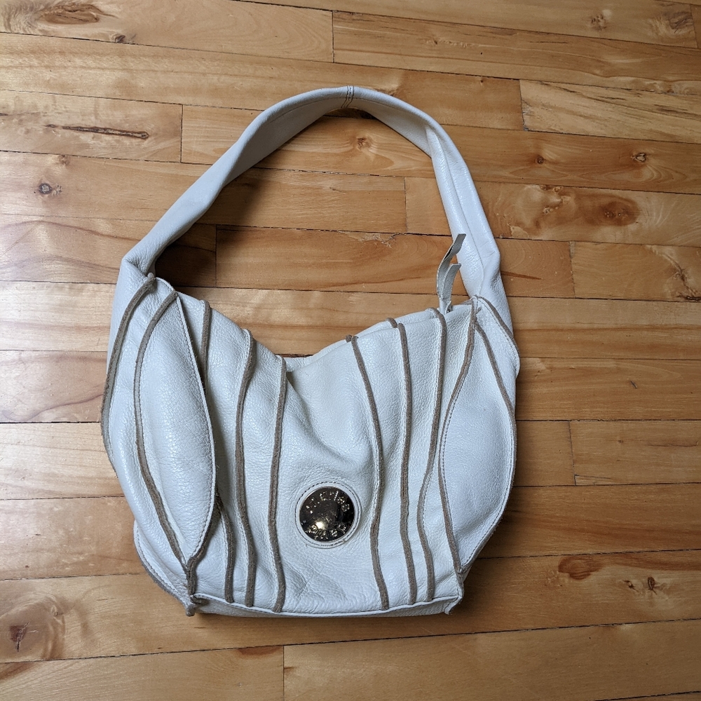 Charles David White Pebbled Leather Hobo Bag